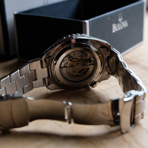 Bulova Marine Star Skeleton Automatic 21 Jewels Silver Tone Men's Watch - Picture 5 of 12